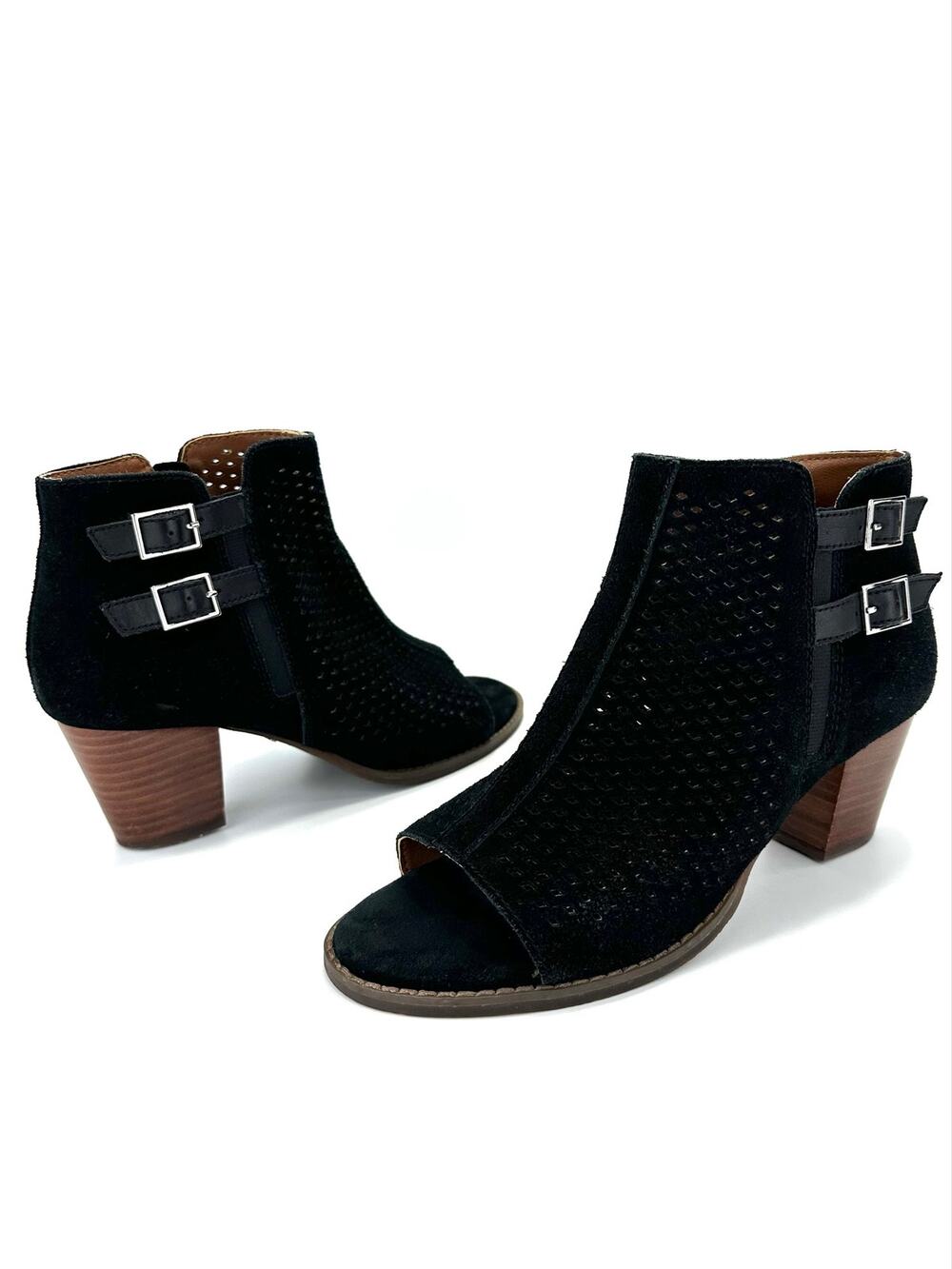 Vionic Chryssa Sandal/Bootie Size 8.5/40 Black Suede Peep/Open-Toe Ankle Boot